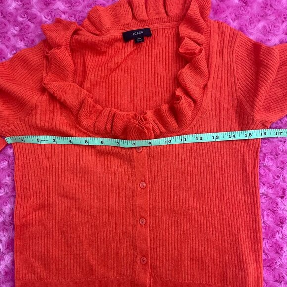 J.Crew Top Long Sleeve Blouse Ruffled neck Button up Very Soft Orange XS - Picture 6 of 9